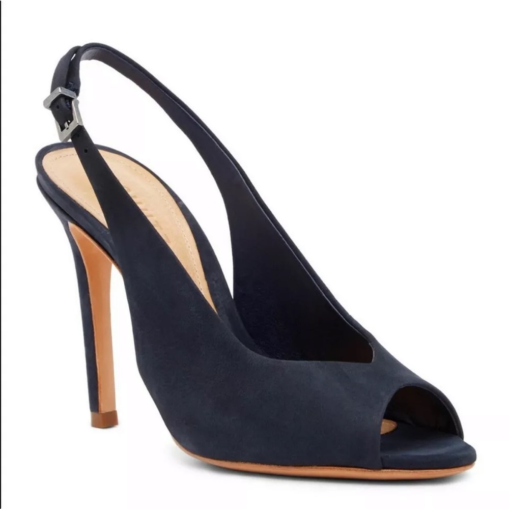 Schutz Mollyna Gray Suede Open Peep Toe Slingback High Heel Pump Sz 7